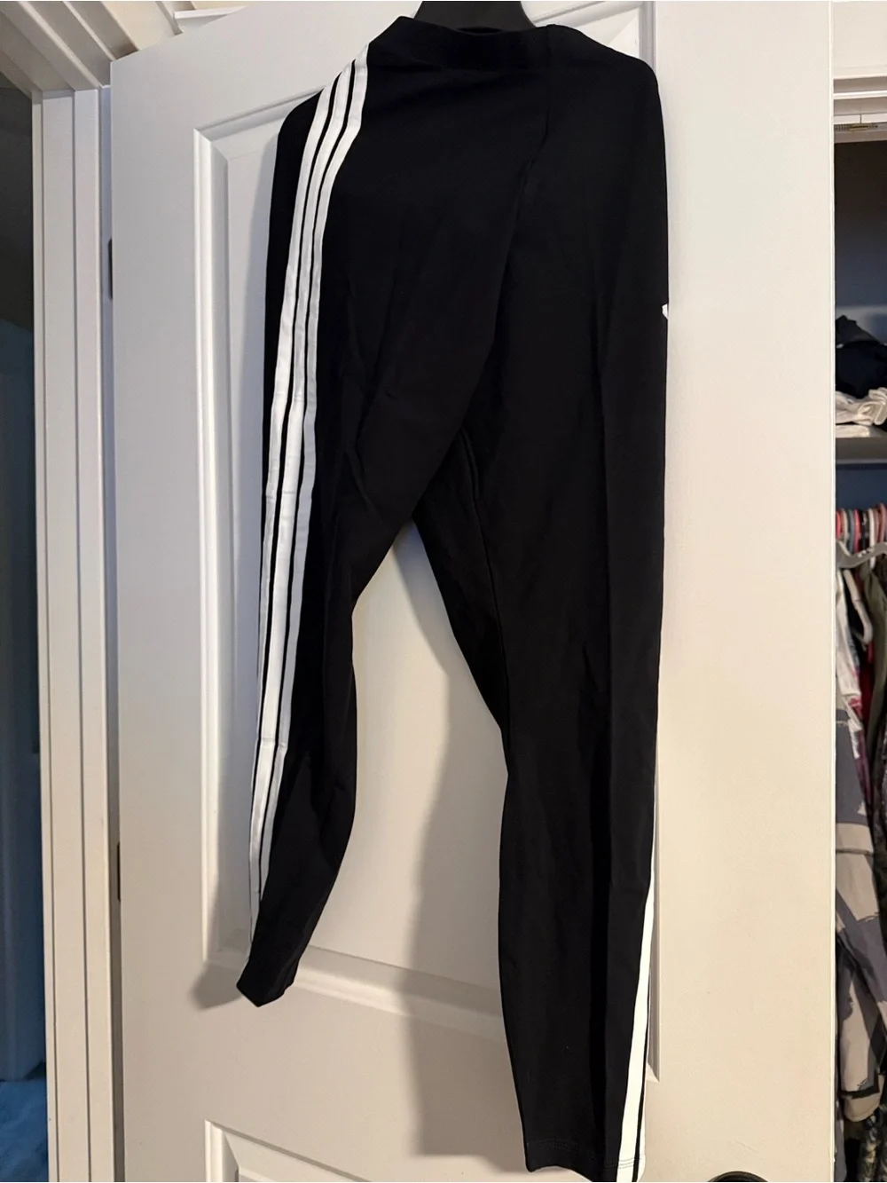 Black Adidas 4 striped cotton leggings Track Pants with White Stripes - Picture 7 of 7